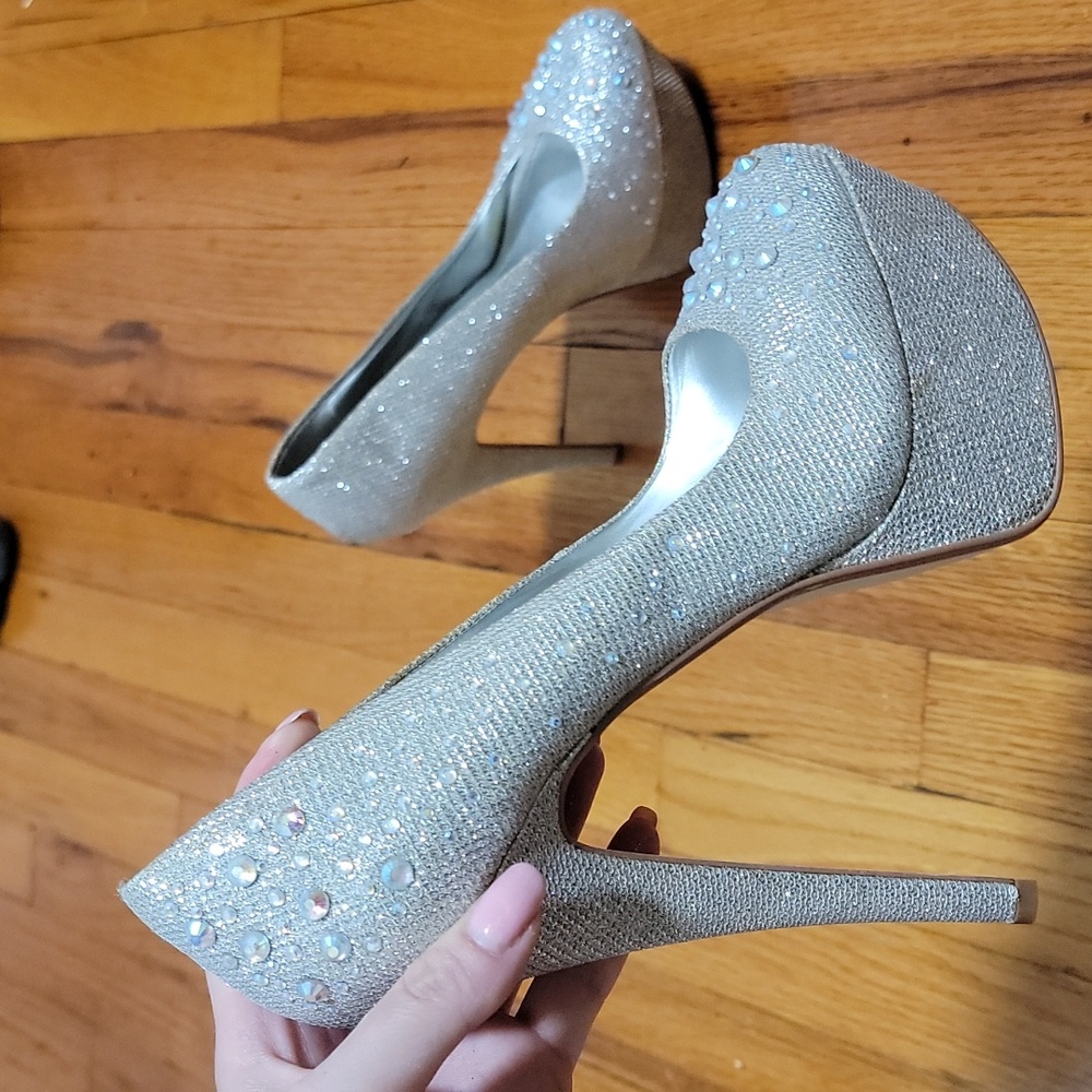 Rouge Dance Club Glitter Silver Crystals Dancers Platform Heels sz 9